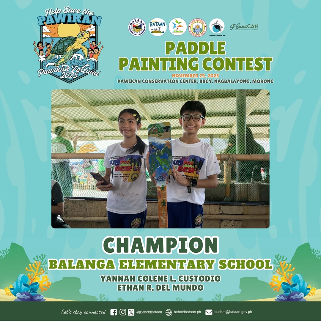 Congratulations Yannah Colene L. Custodio and Ethan R. Del Mundo from Balanga Elementary School for winning Champion in the Paddle Painting Contest for the Pawikan Festival 2025.