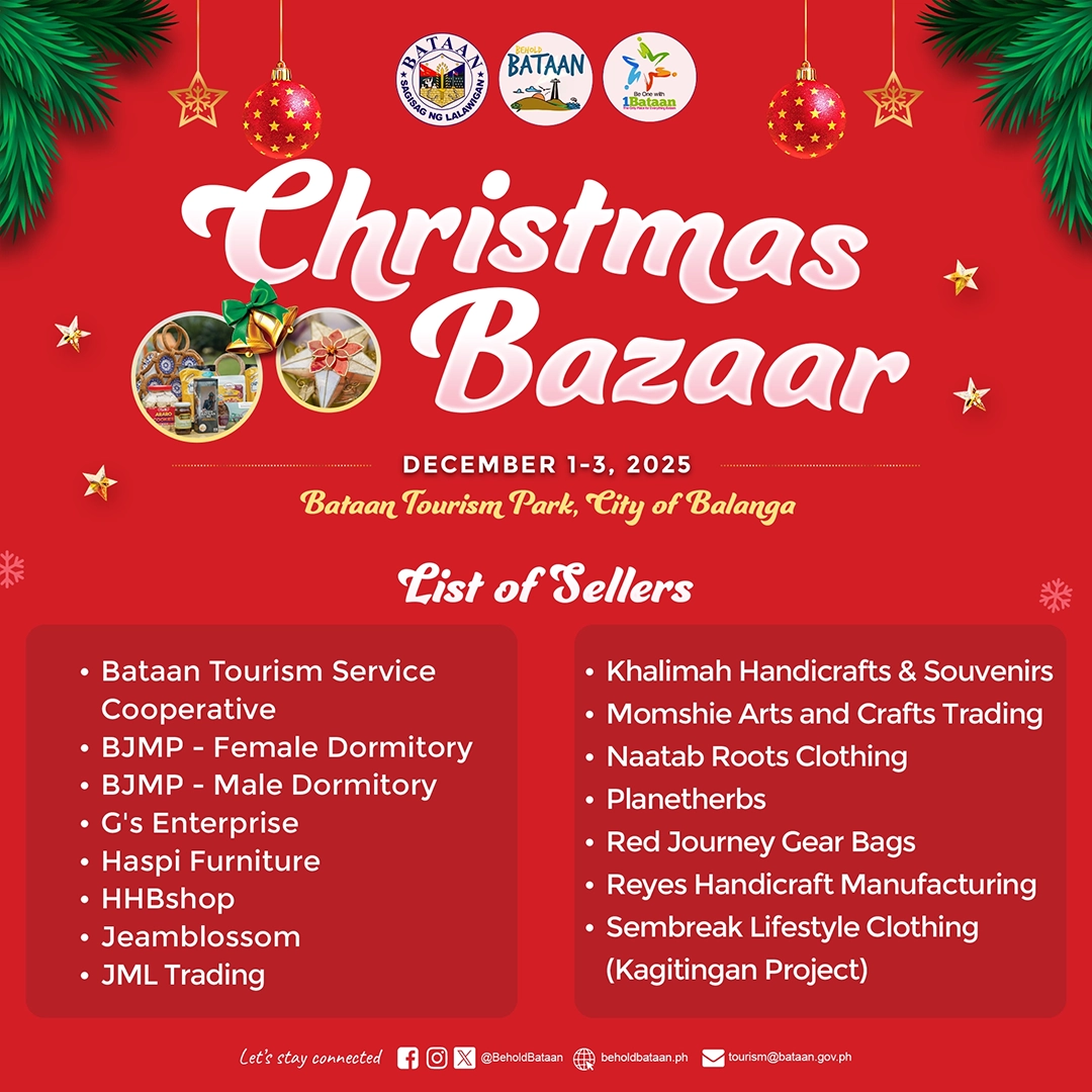 Get ready to shop, explore, and enjoy as the Christmas Bazaar opens its doors from December 1–3, 2025 at the Bataan Tourism Park, City of Balanga.